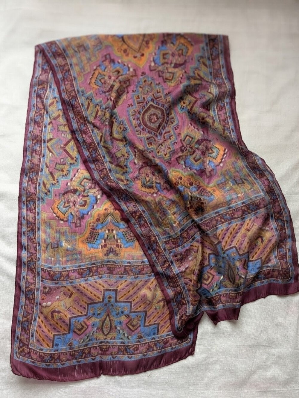 Pure Silk Indian Scarf Elephant Floral Geometric Print